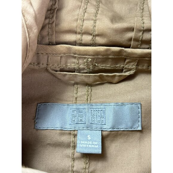 Uniqlo Womens Hooded Rain Coat Utility Jacket Size S Tan Water Resistant - Picture 7 of 9